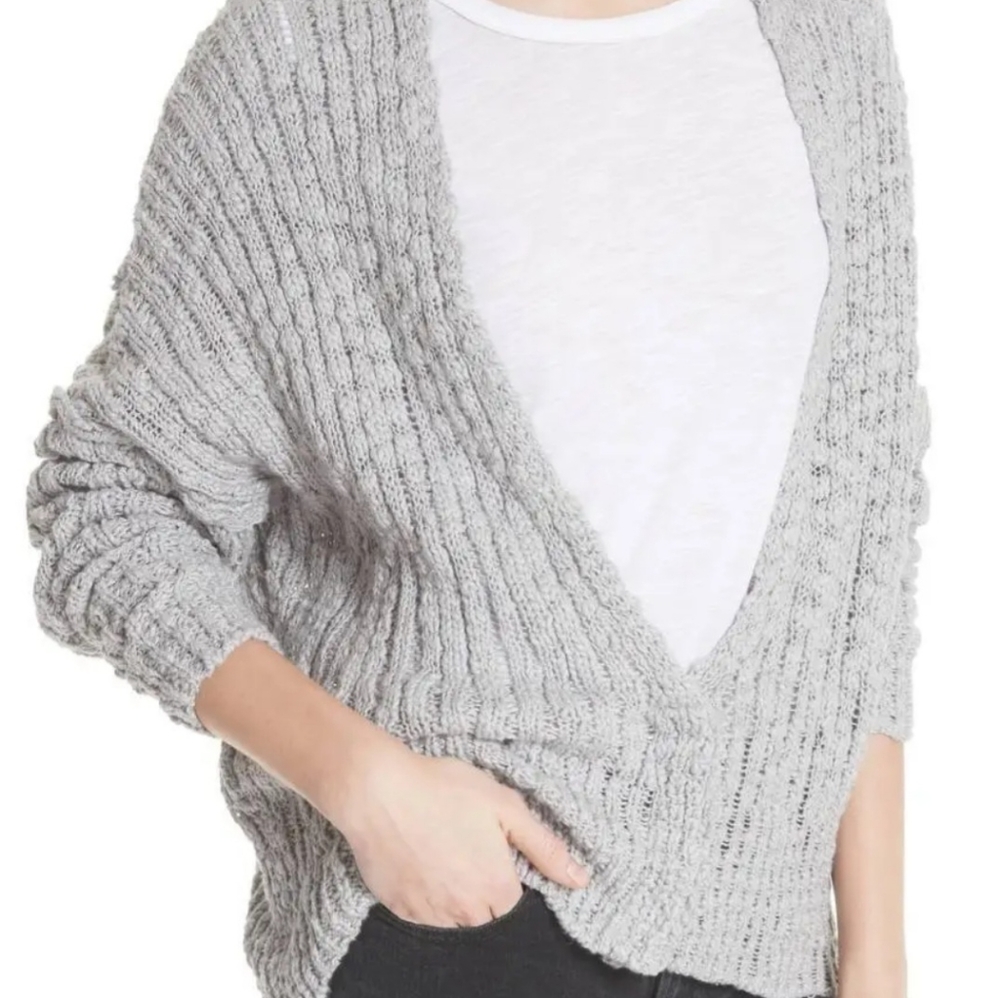 Free People Fun Times Oversized Chunky Knit Slouchy Gray Cardigan Size Medium